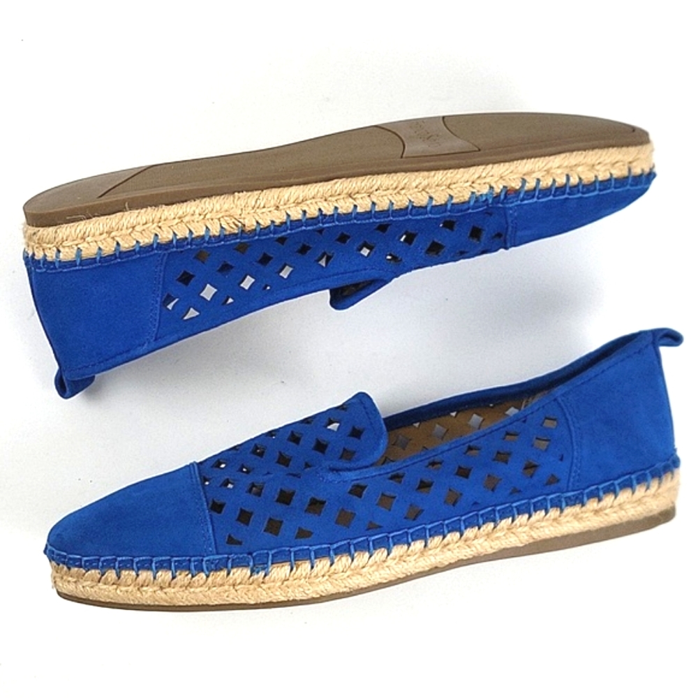 Franco Sarto Blue Suede Laser-Cut Espadrille Flats - Picture 9 of 16